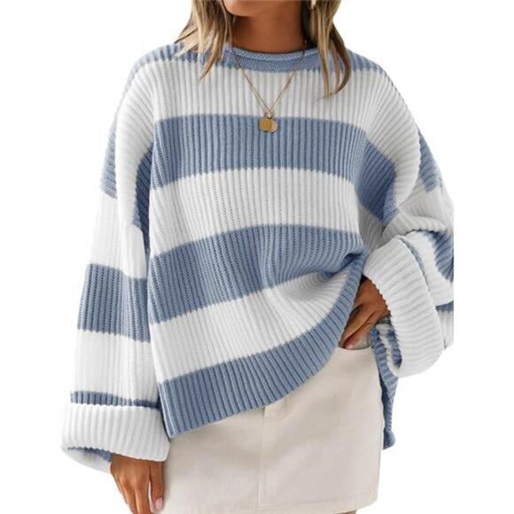 Striped Color Block Sweater – Oversized Fit, Flared Sleeves, Cozy Knit - Picture 5 of 5